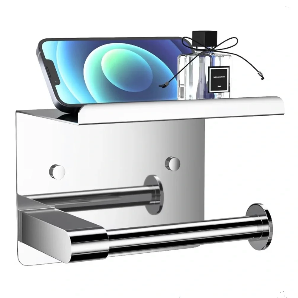 Stainless Steel Toilet Paper Holder With Shelf Mount No Screws